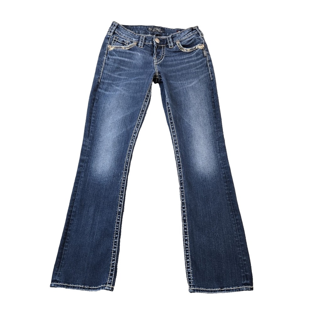 Silver Women's Jeans AIKO Low Rise Slim Bootcut Stretch Denim 27"‎ X 29"